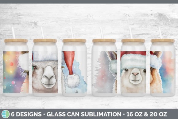 Christmas Alpaca Glass Can Sublimation: Festive Illustrations