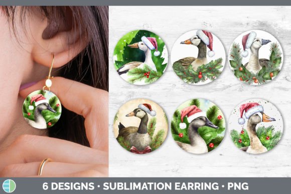 Christmas Barn Goose Round Earring Sub: Festive Illustrations