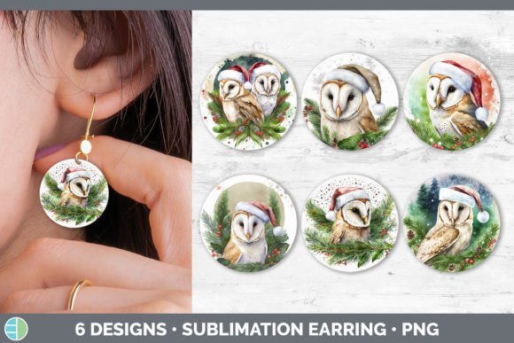 Christmas Barn Owl Round Earring Subli: Festive Illustrations