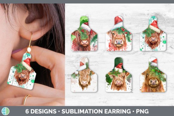 Christmas Highland Cow Tag Earring: Festive Illustrations