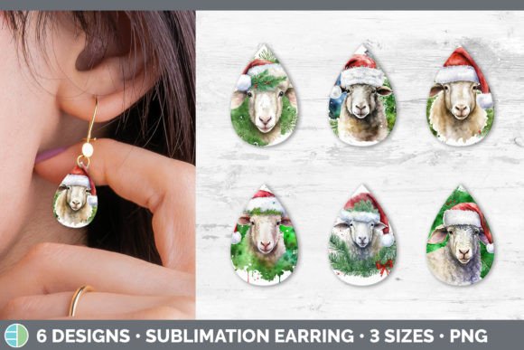 Christmas Sheep Teardrop Earring Subli: Fresh Illustrations