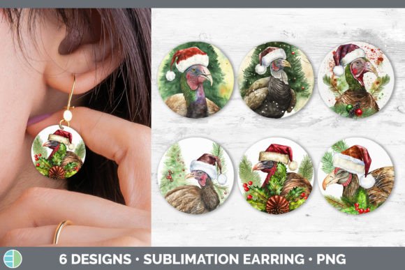 Christmas Turkey Round Earring Sublima: Fresh Illustrations