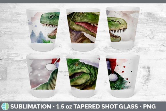 Dinosaur Christmas Shot Glass Sublimatio: Festive Illustrations