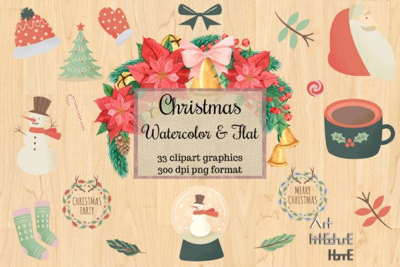 Review: Christmas Watercolor Cliparts, Flat Icon Illustrations