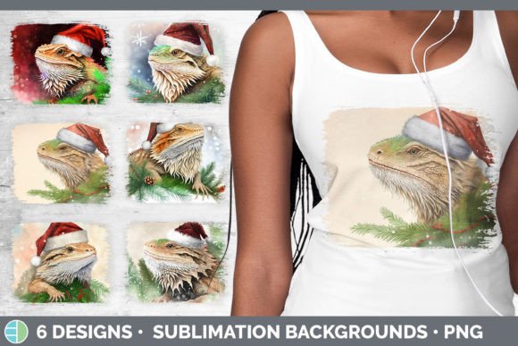 Santa Bearded Dragon Christmas Distresse: Festive Illustrations