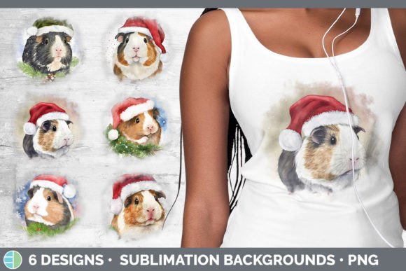 Santa Guinea Pig Christmas Background: Festive Illustrations