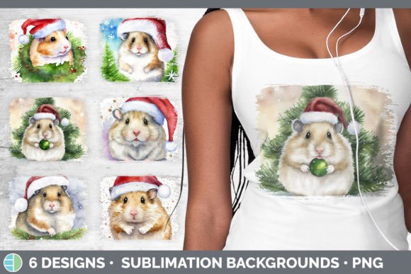 Santa Hamster Christmas Distressed Subli: Festive Illustrations