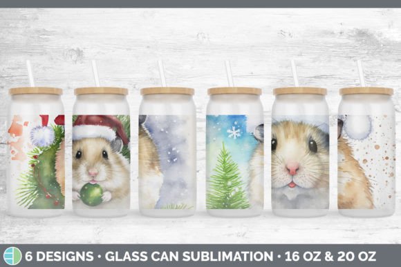 Santa Hamster Glass Can: Festive Illustrations