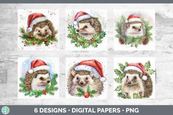 Santa Hedgehog Christmas Backgrounds D: Festive Illustrations