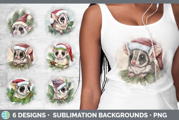 Santa Sugar Glider Christmas Background: Festive Illustrations