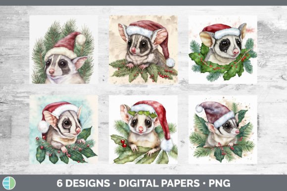 Santa Sugar Glider Christmas Backgrounds & Illustrations