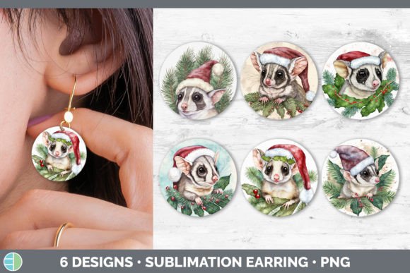 Santa Sugar Glider Christmas Round Earri: Festive Illustrations